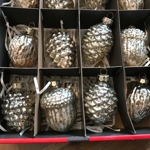 Martha Stewart Silver MERCURY GLASS PINECONE ACORN Ornaments Set of 8 NEW